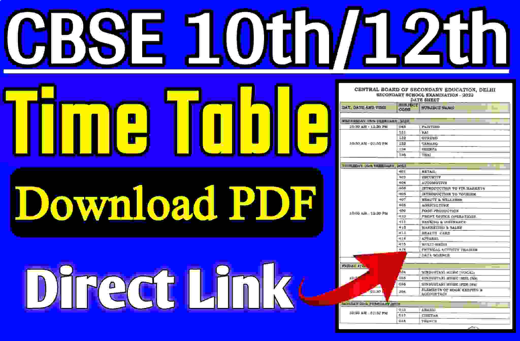 Download CBSE Time Table 10th and 12th
