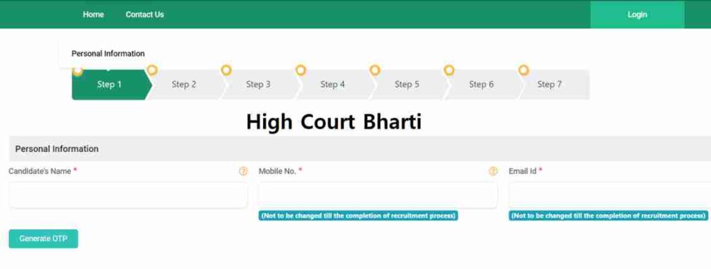 High Court Vacancy Online new registration
