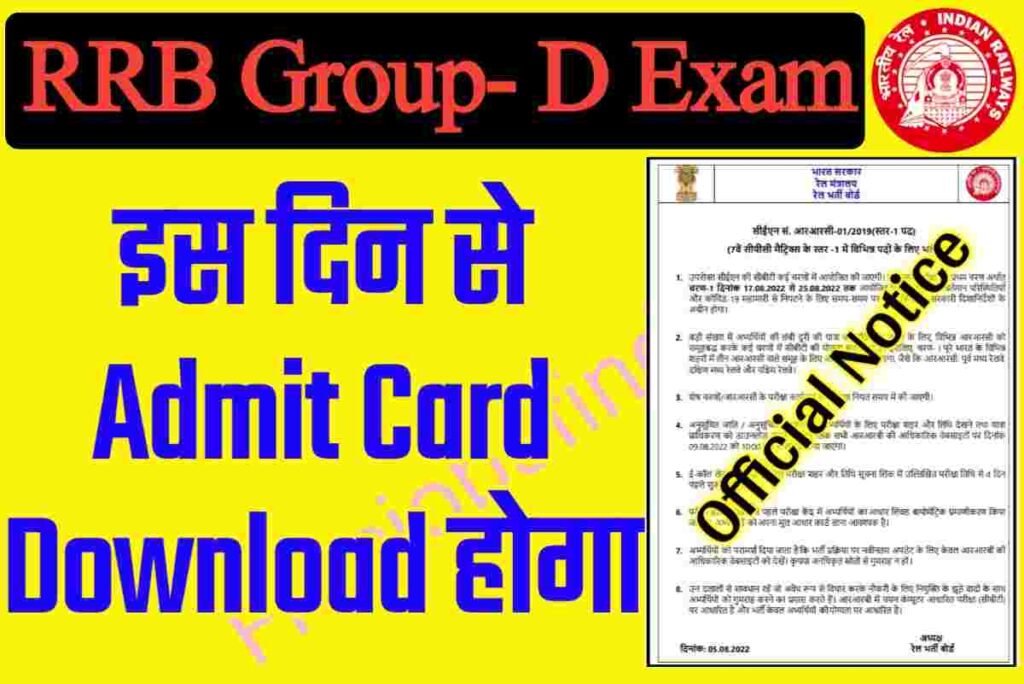 Railway RRB Group-D Admit Card 2022